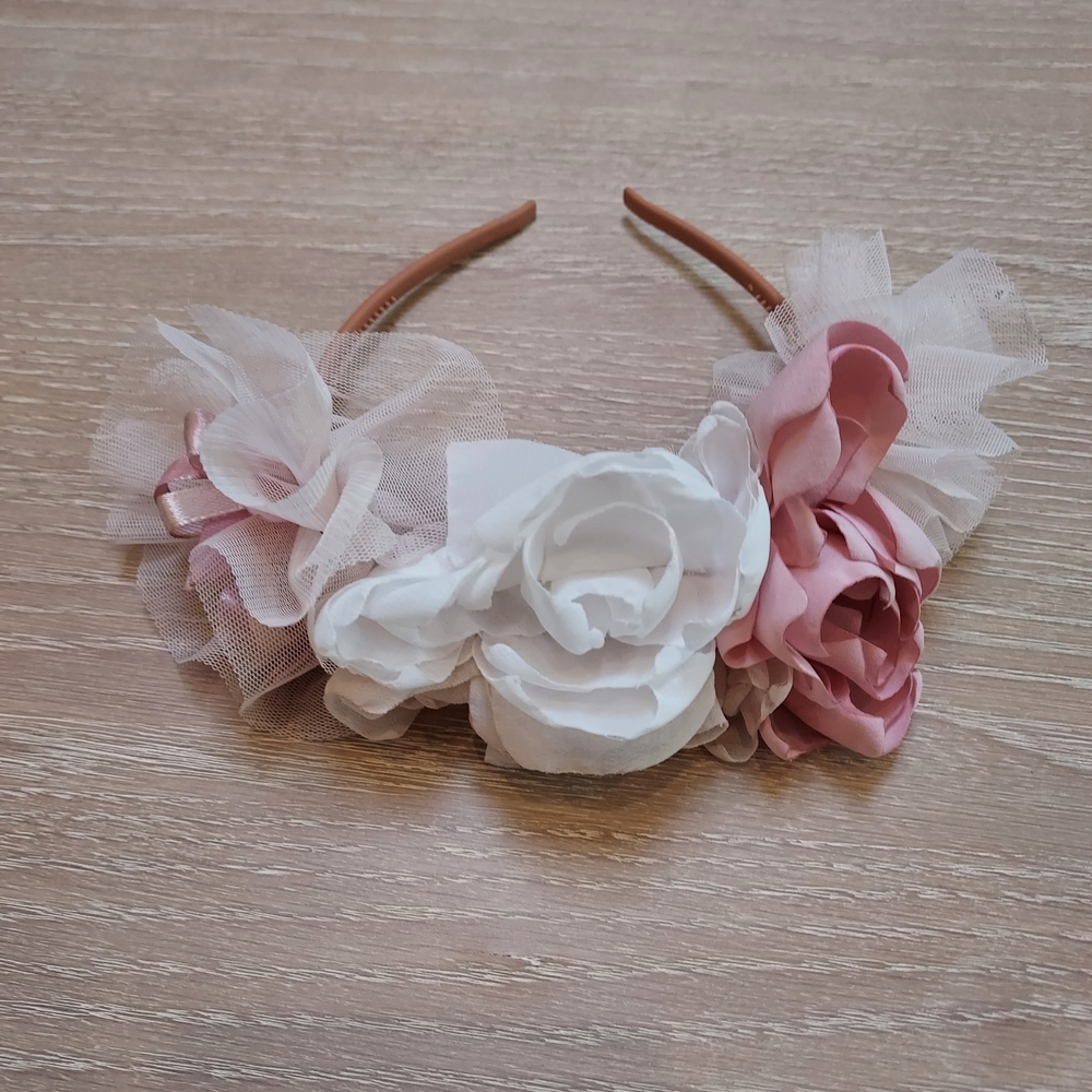 Handmade Charming Floral Headband for Kids - Pink, White, and Cream